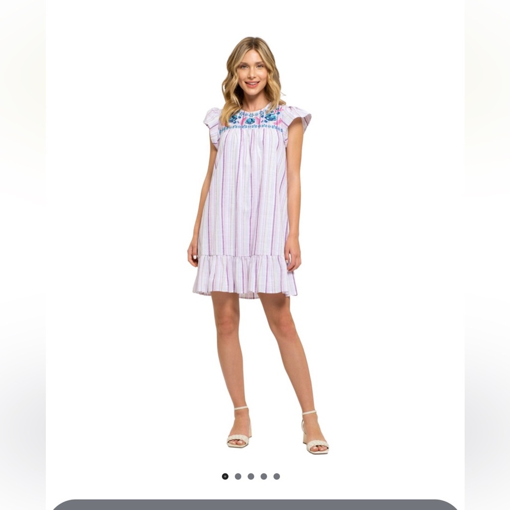 August Sky Women's Floral Embroidered Striped Mini Dress‎